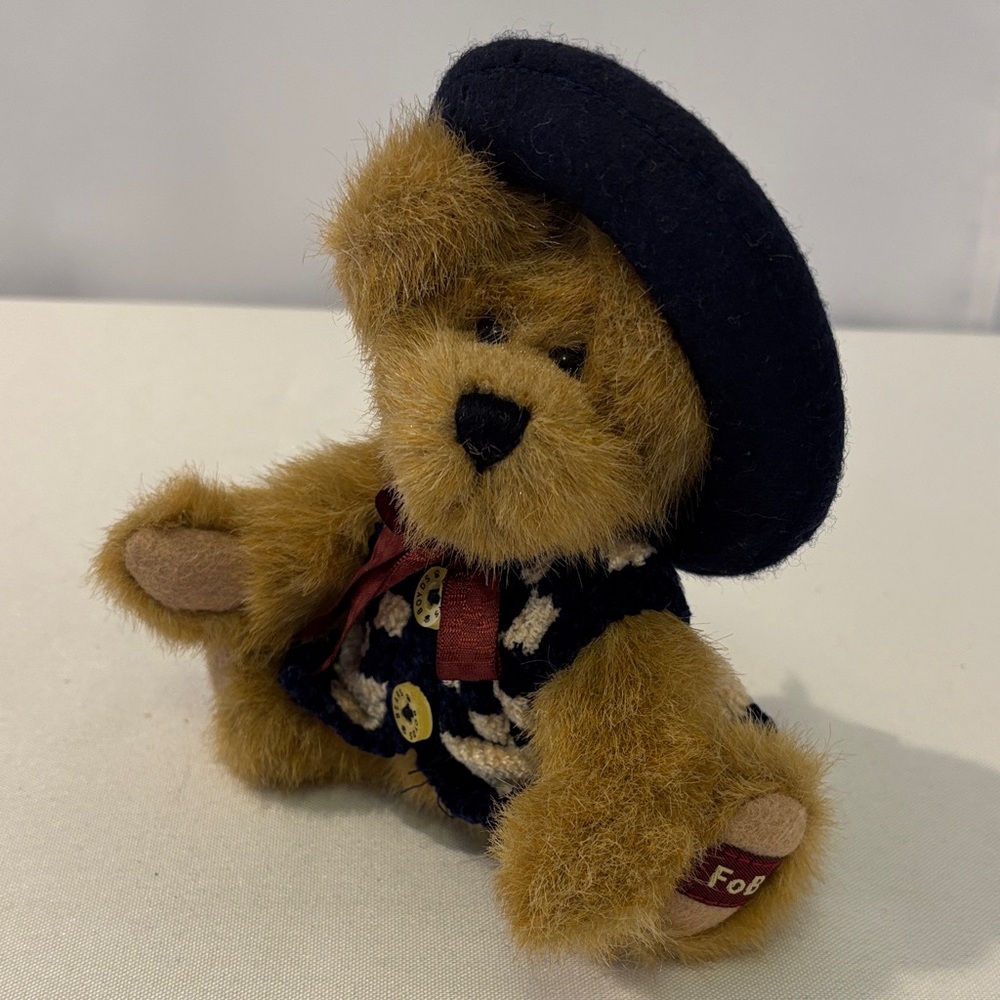 Boyds Bears Tan and Navy Teddy Bear with Red Bow